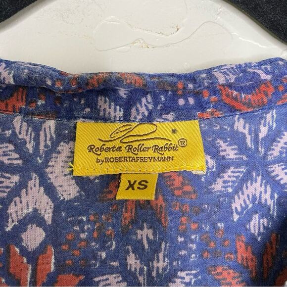 Roberta Roller Rabbit Blue Snowflake Pattern Beaded Trim V Neck Blouse XS - Picture 5 of 12